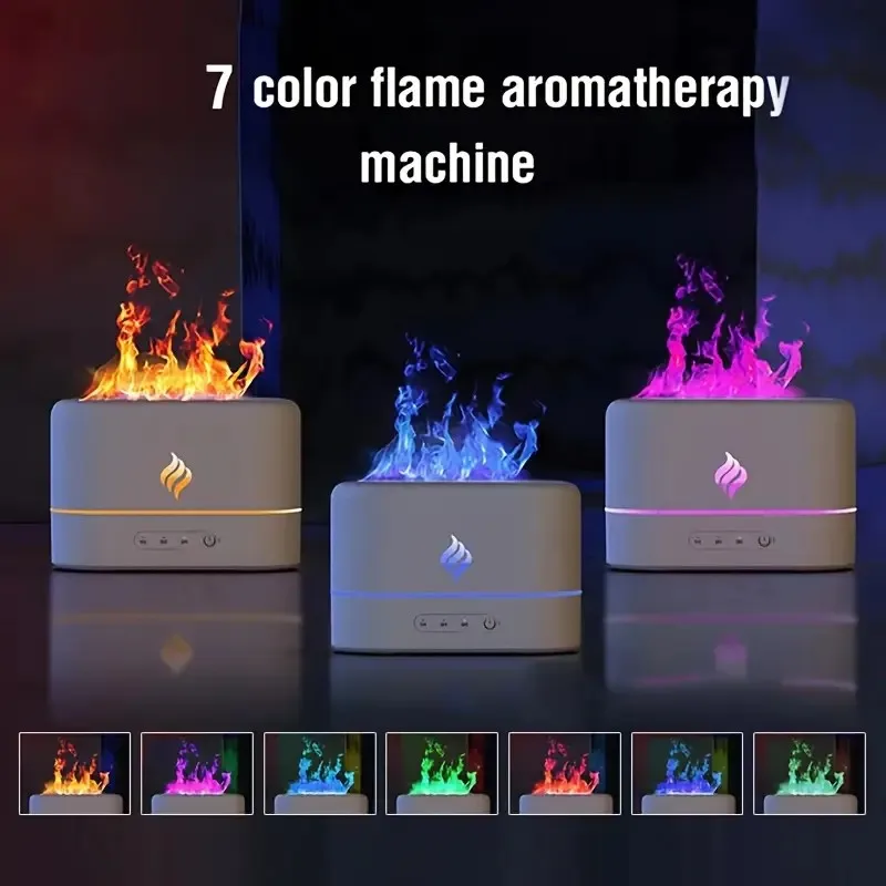 1pc 7 colors Flame Simulation Ultrasonic Humidifier with Aromatherapy and Lighting - USB Powered Essential Oil Diffuser for Bedr - Image 2
