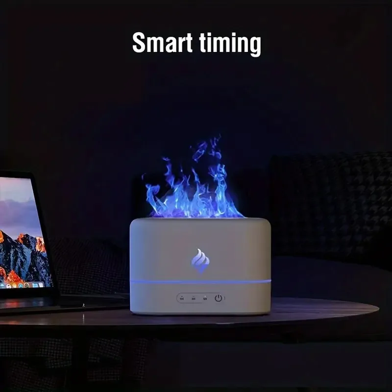1pc 7 colors Flame Simulation Ultrasonic Humidifier with Aromatherapy and Lighting - USB Powered Essential Oil Diffuser for Bedr