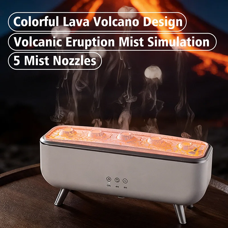 Simulated Volcanic Lava Humidifier with Color Lighting Aroma Diffuser Remote Control 5 Nozzles 2 Fog Modes Dancing Jellyfish for - Image 2