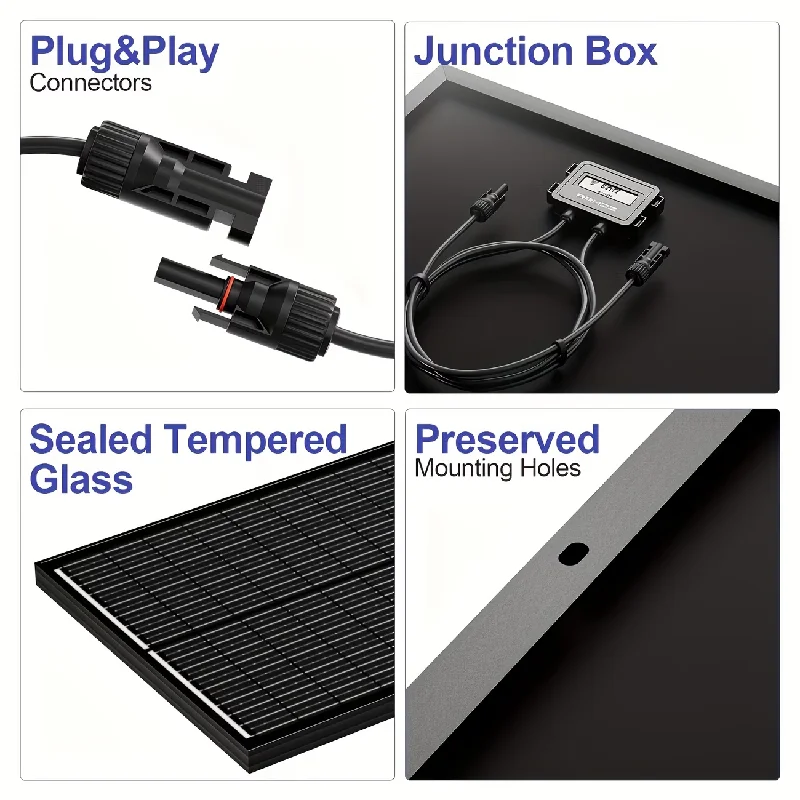 AeternaSol 400W N-Type 18BB Bifacial Solar Panel Solar Panel Watt 25% High Efficiency Module RV Marine Boat Caravan Off Grid Monocrystalline Rigid High-Efficiency PV Module Power Charger for Sunsheds,Rvs High-Efficiency Solar Panel Monocrystalline PV - Image 6