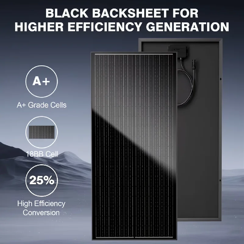 AeternaSol 400W N-Type 18BB Bifacial Solar Panel Solar Panel Watt 25% High Efficiency Module RV Marine Boat Caravan Off Grid Monocrystalline Rigid High-Efficiency PV Module Power Charger for Sunsheds,Rvs High-Efficiency Solar Panel Monocrystalline PV