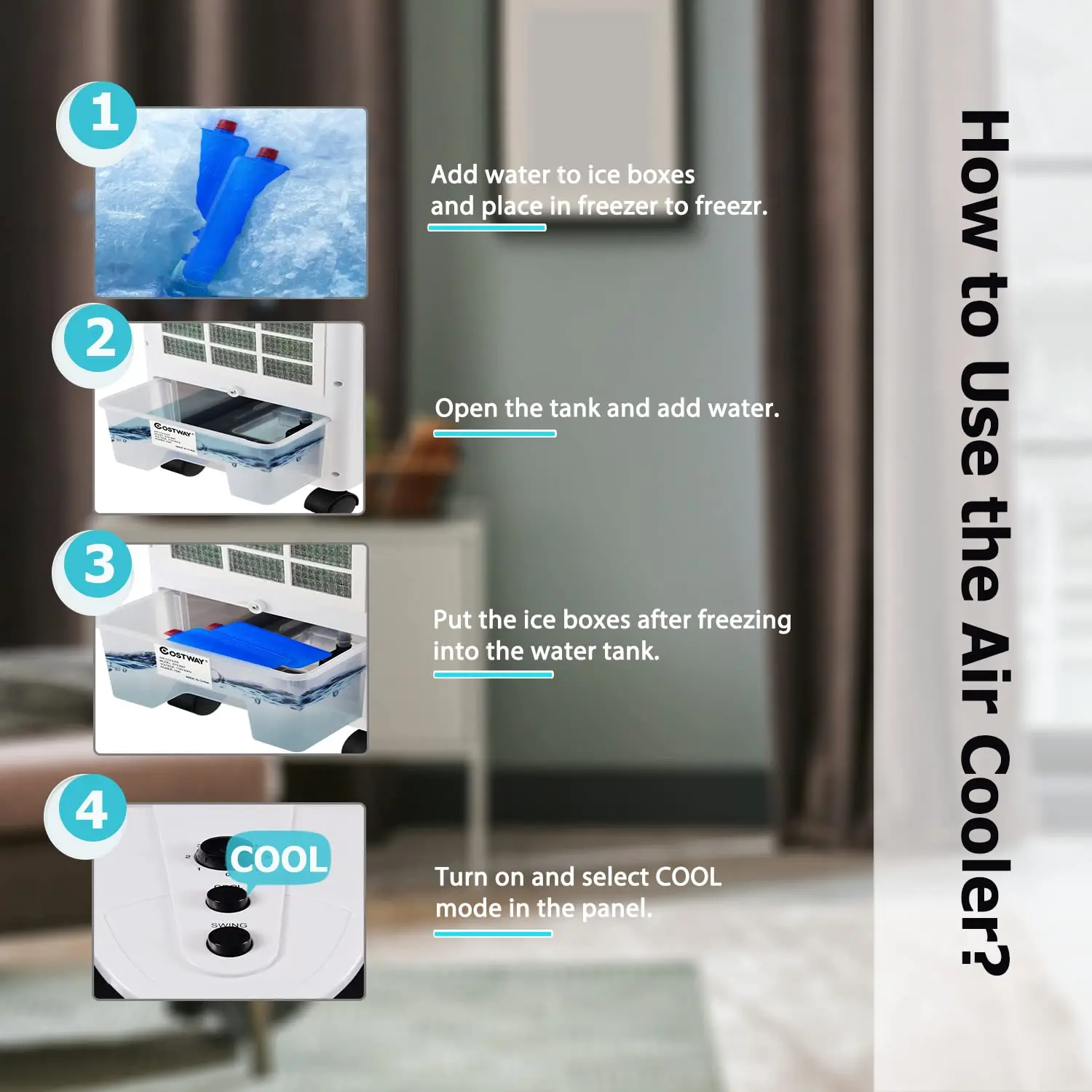 Windowless Swamp Cooler Fan Humidifier 3 Modes 3 Speeds 2 Ice Boxes 7.5h Timer Quiet Portable Bedroom Living Room Office Custom - Image 4