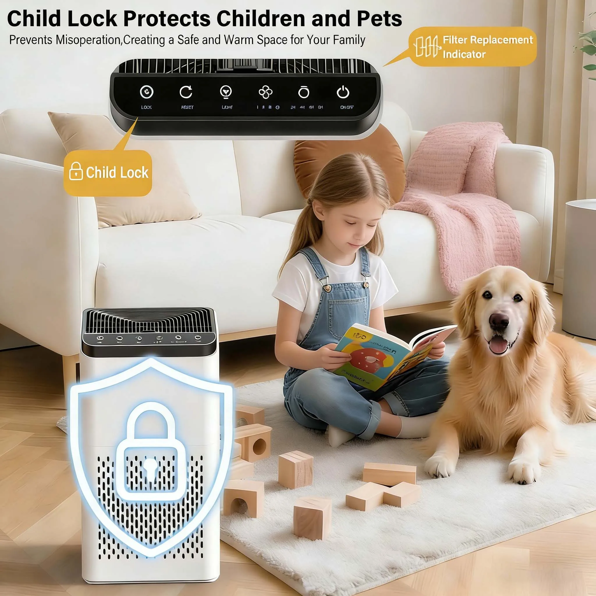 Air Purifiers For Home Large Rooms, True HEPA AP001 For Bedroom Up To 60 Square Meter, 3 In 1 Filters, Air Quality Monitor - Image 3