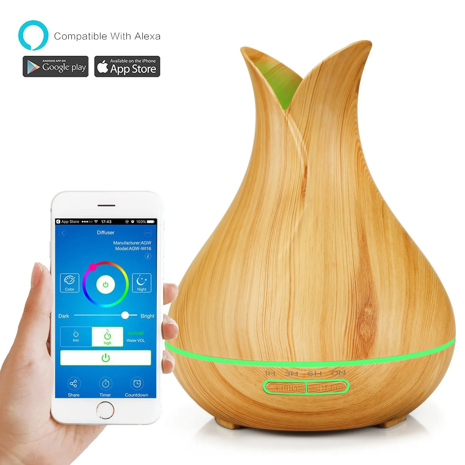 Smart WiFi 500ml Aromatherapy Essential Oil Diffuser Air Humidifier, Connect with Tuya, Alexa and Google Home with 7 LED Colors - Image 8