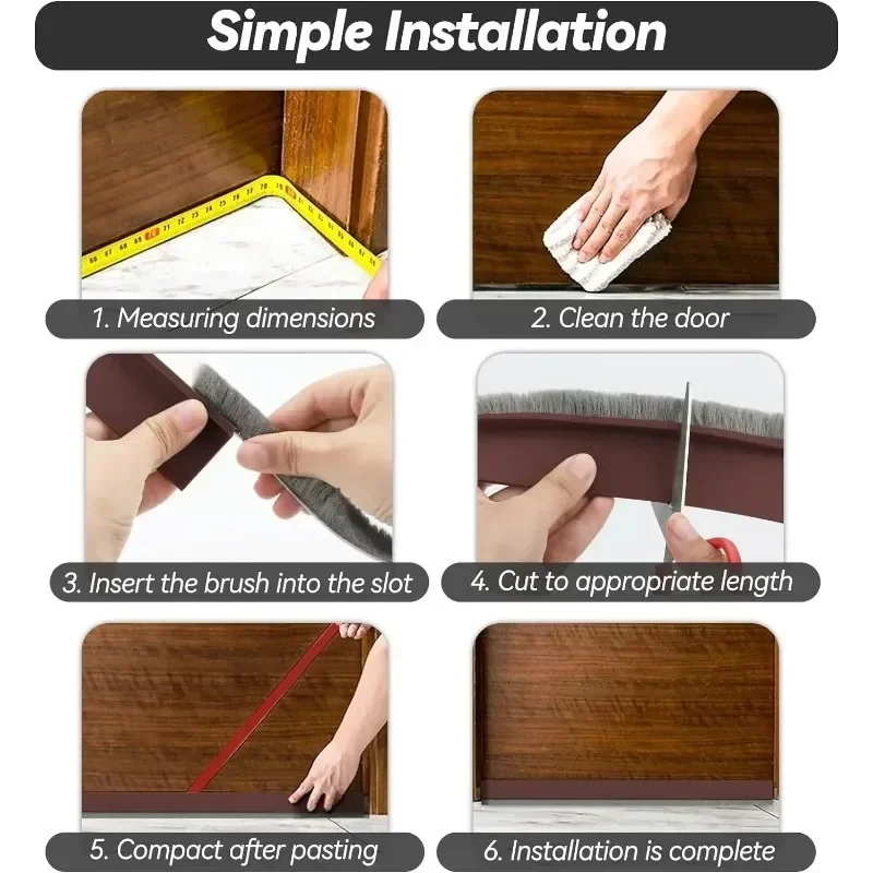 Door Sealing Strip Self-adhesive Door Bottom Gap Filling Sealing Strips Insect Proof Brush Strip Windproof Soundproof Door Tape - Image 6