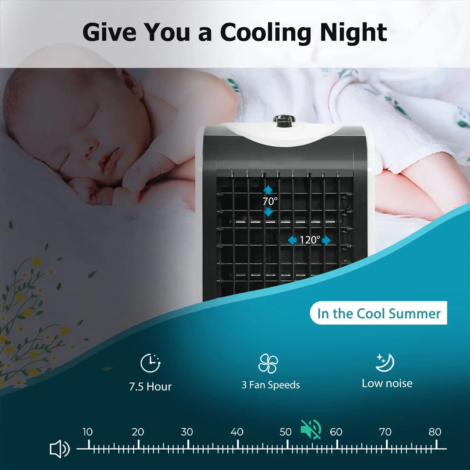 Windowless Swamp Cooler Fan Humidifier 3 Modes 3 Speeds 2 Ice Boxes 7.5h Timer Quiet Portable Bedroom Living Room Office Custom - Image 5
