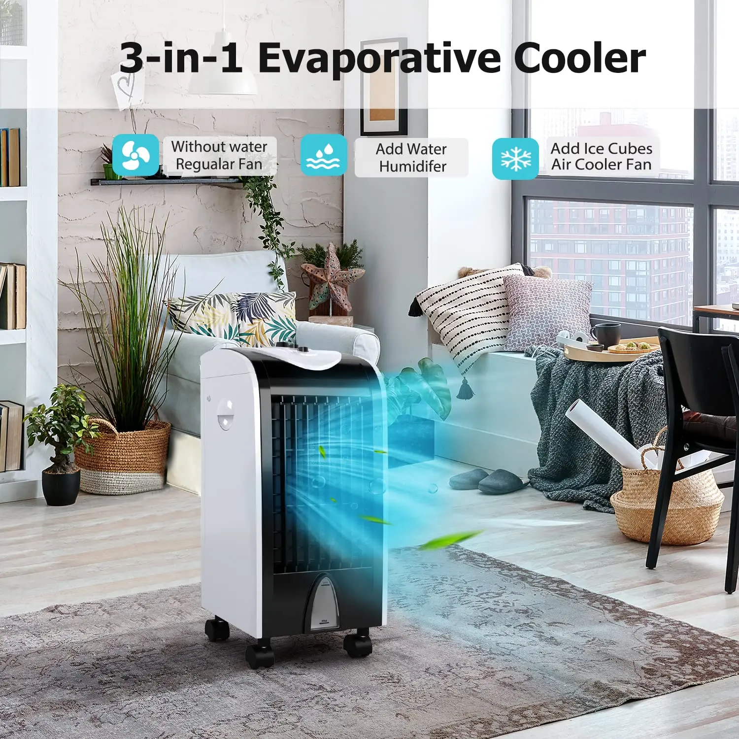 Windowless Swamp Cooler Fan Humidifier 3 Modes 3 Speeds 2 Ice Boxes 7.5h Timer Quiet Portable Bedroom Living Room Office Custom - Image 3